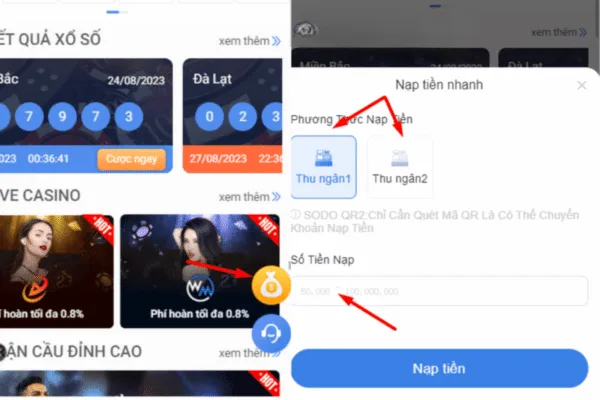 nạp tiền sodo qua nạp nhanh