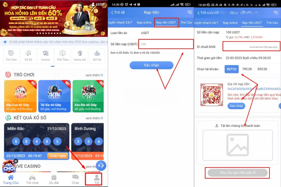 nạp tiền sodo qua ví tiền ảo usdt
